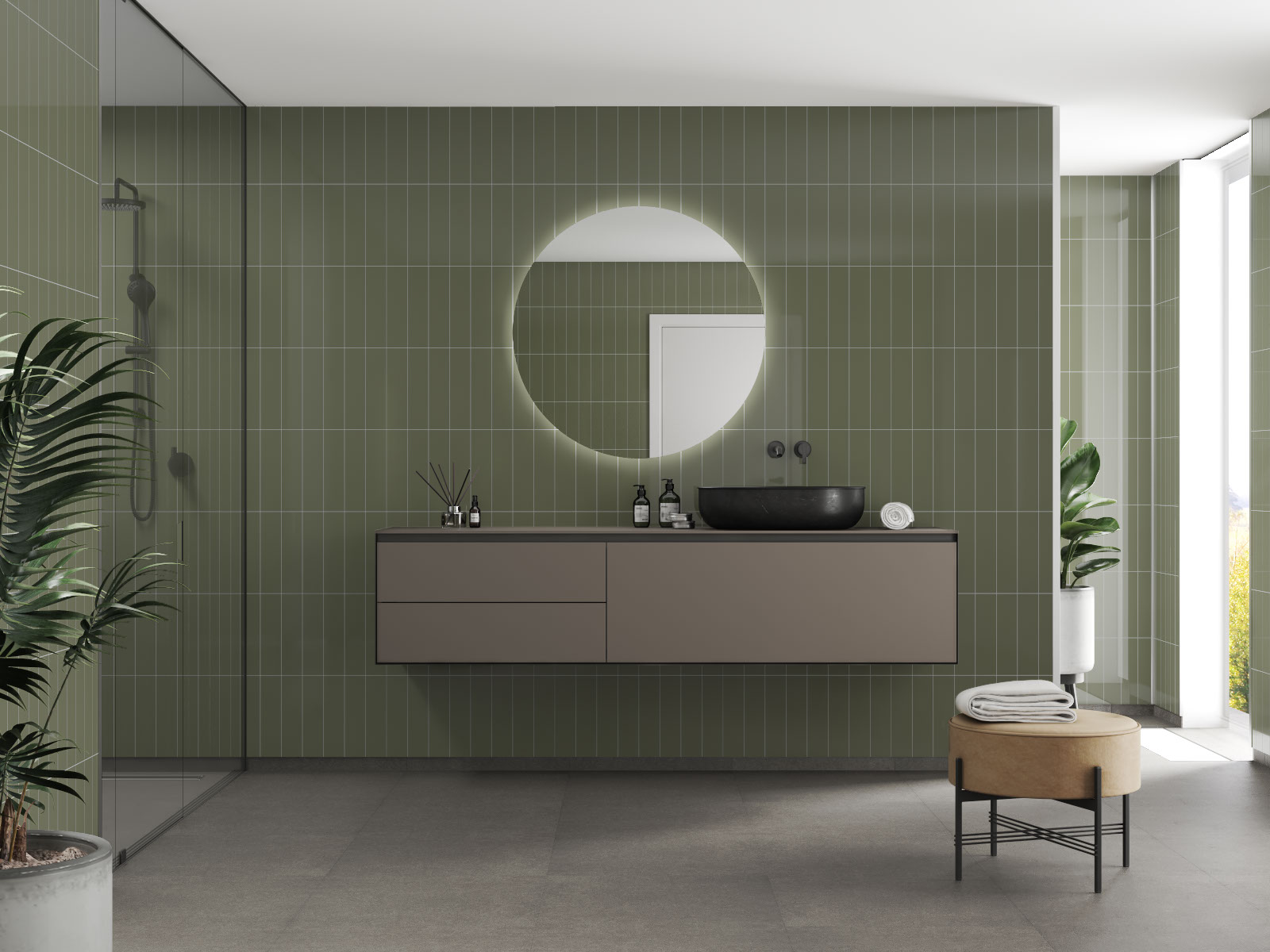 Camo Green wand tegel in de badkamer