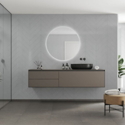 Badkamer met Clean Grey visgraat tegels