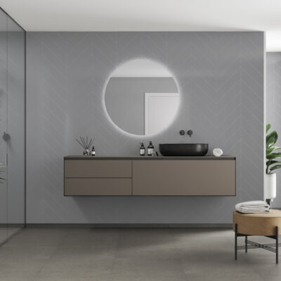 Badkamer met Medium Grey visgraat tegels