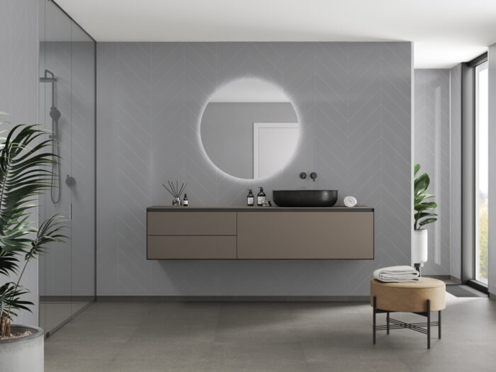 Badkamer met Medium Grey visgraat tegels