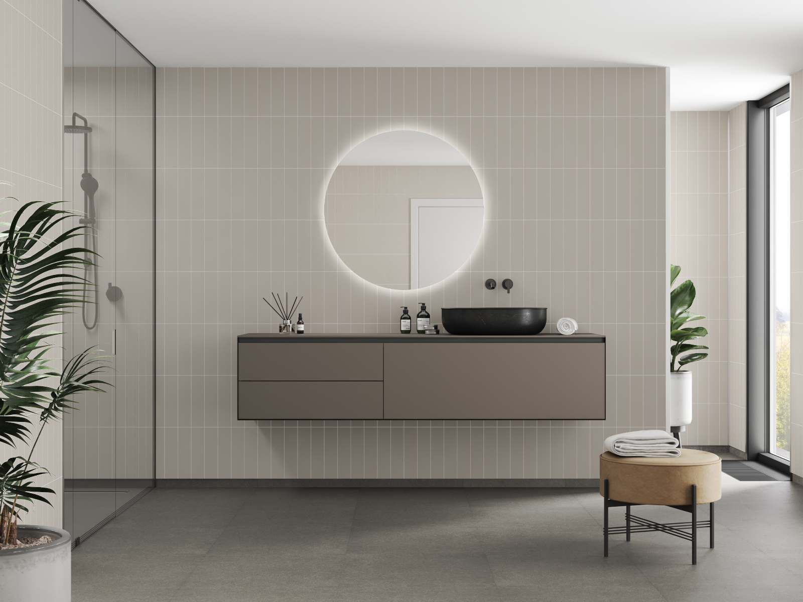 5200_WarmGrey_M0830_Bathroom_web_1 Badkamer met Warm Grey tegels
