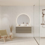 Een badkamer met Fibo wandpanelen van de collectie Cloudy Onyx zonder voeglijn