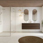 Een badkamer met Fibo wandpanelen van de collectie Cloudy Onyx met voeglijn