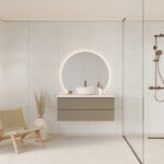 Een badkamer met Fibo wandpanelen van de collectie Cloudy Onyx met voeglijn