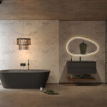 Een badkamer met Fibo wandpanelen van de collectie Arctic Onyx zonder voeglijn