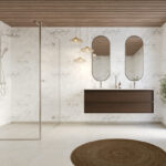 Een badkamer met Fibo wandpanelen van de collectie Arctic Onyx zonder voeglijn