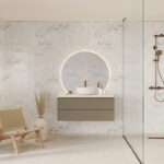 Een badkamer met Fibo wandpanelen van de collectie Arctic Onyx zonder voeglijn