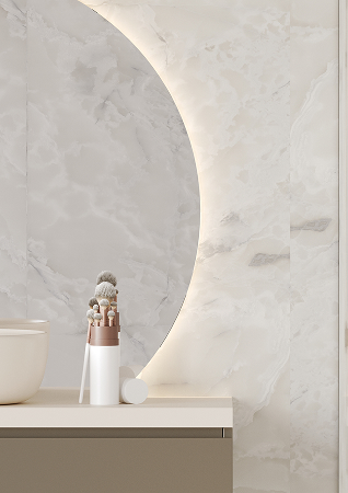 Een close up foto van Fibo wandpanelen van de collectie Arctic Onyx zonder voeglijn