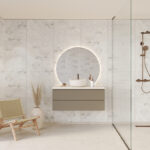 Een badkamer met Fibo wandpanelen van de collectie Arctic Onyx 60 x 60 cm