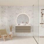 Een badkamer met Fibo wandpanelen van de collectie Arctic Onyx 60 x 80 cm