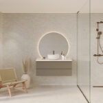 Een badkamer met Fibo wandpanelen van de collectie Pebble Granite zonder voeglijn