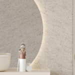 Een close up foto van de Fibo wandpanelen van de collectie Pebble Granite zonder voeglijn