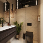 Een badkamer met Fibo wandpanelen van de collectie Pebble Granite 60 x 60 cm