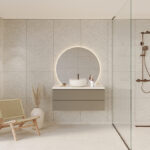 Een badkamer met Fibo wandpanelen van de collectie Pebble Granite 60 x 60 cm