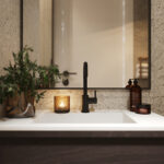 Een badkamer met Fibo wandpanelen van de collectie Pebble Granite 60 x 80 cm