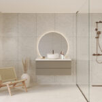 Een badkamer met Fibo wandpanelen van de collectie Pebble Granite 60 x 80 cm