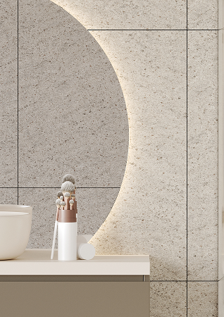 Een close up foto van de Fibo wandpanelen van de collectie Pebble Granite 60 x 80 cm