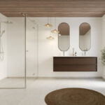 Een badkamer met Fibo wandpanelen van de collectie Salted Stone 60 x 60 cm