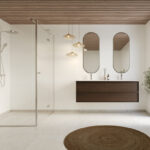 Een badkamer met Fibo wandpanelen van de collectie Salted Stone 60 x 80 cm